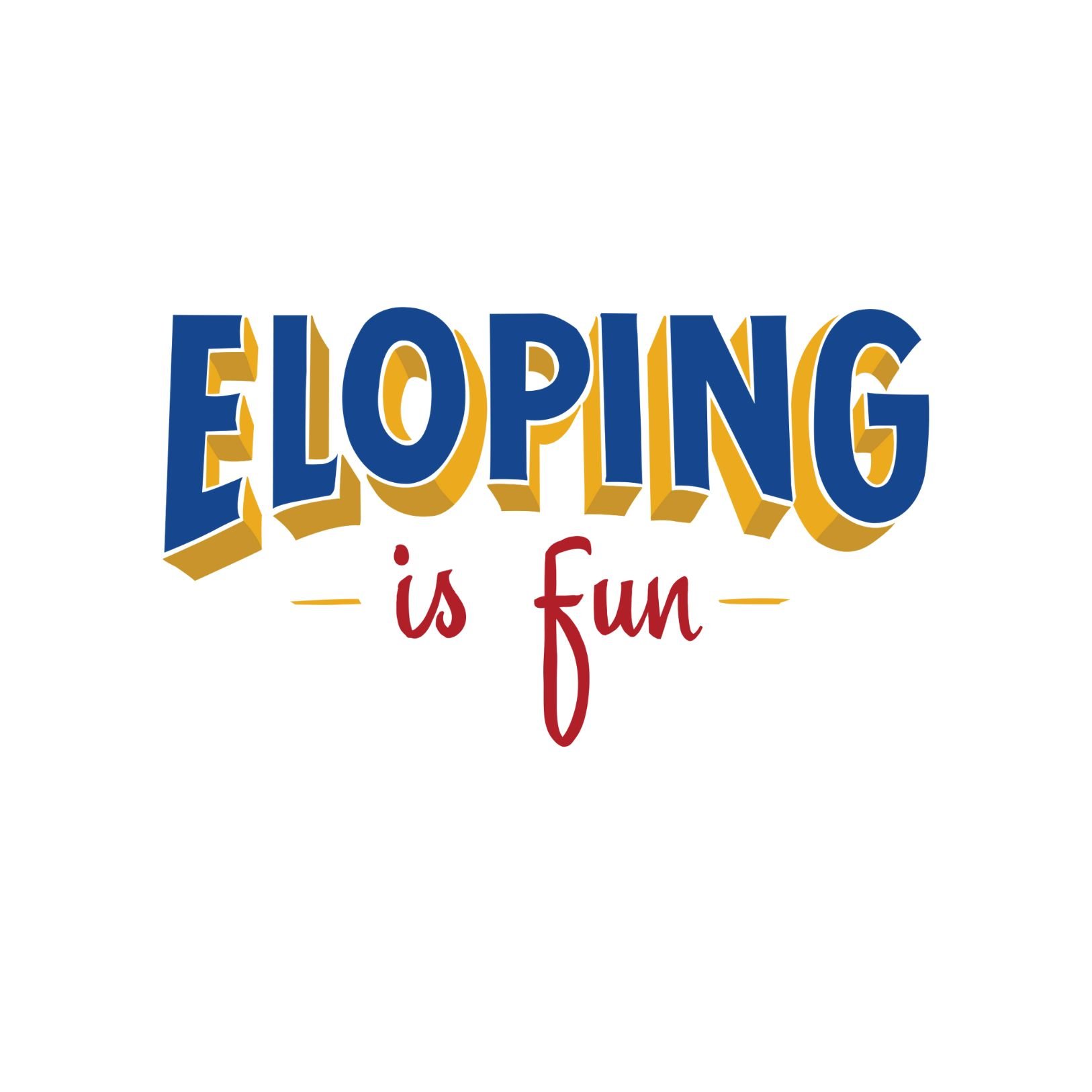 Colorful graphic with the text 'ELOPING is fun' in bold blue and red font on a white background.