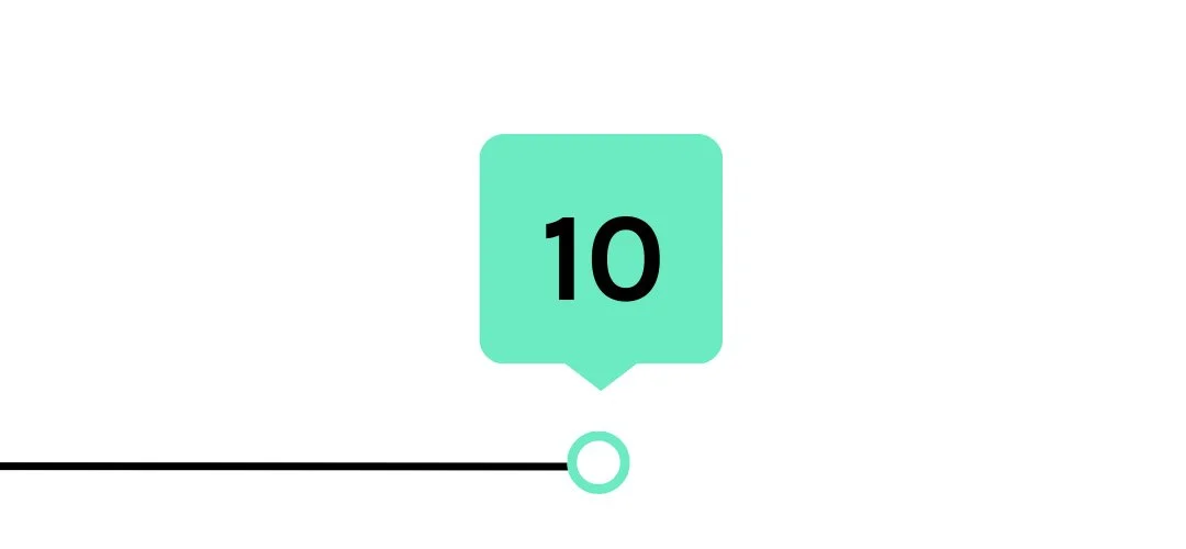 Number 10 in a teal square speech bubble