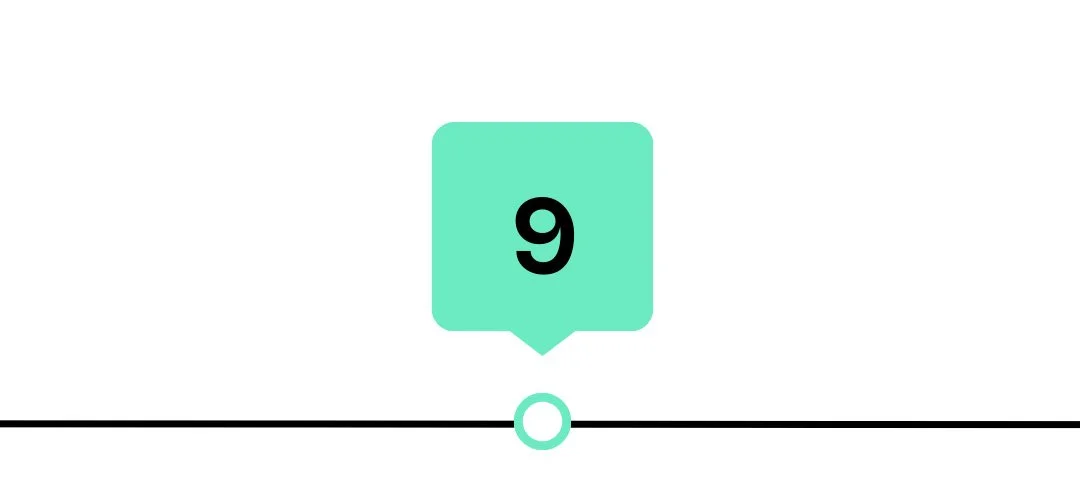 Number 9 in a teal square speech bubble