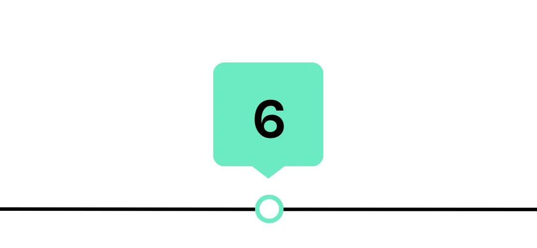 Number 6 in a teal square speech bubble