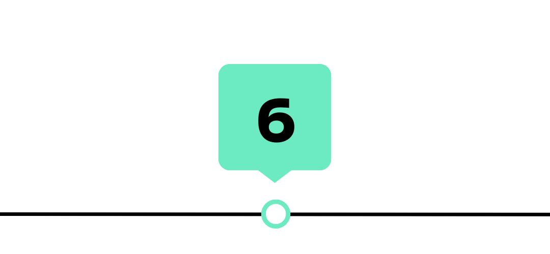 Number 6 in a teal square speech bubble