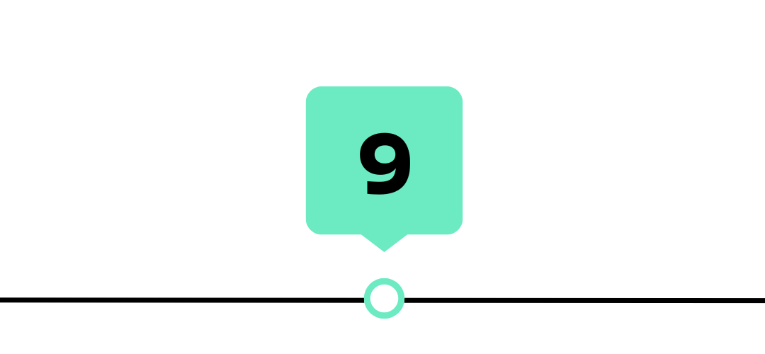 Number 9 in a teal square speech bubble