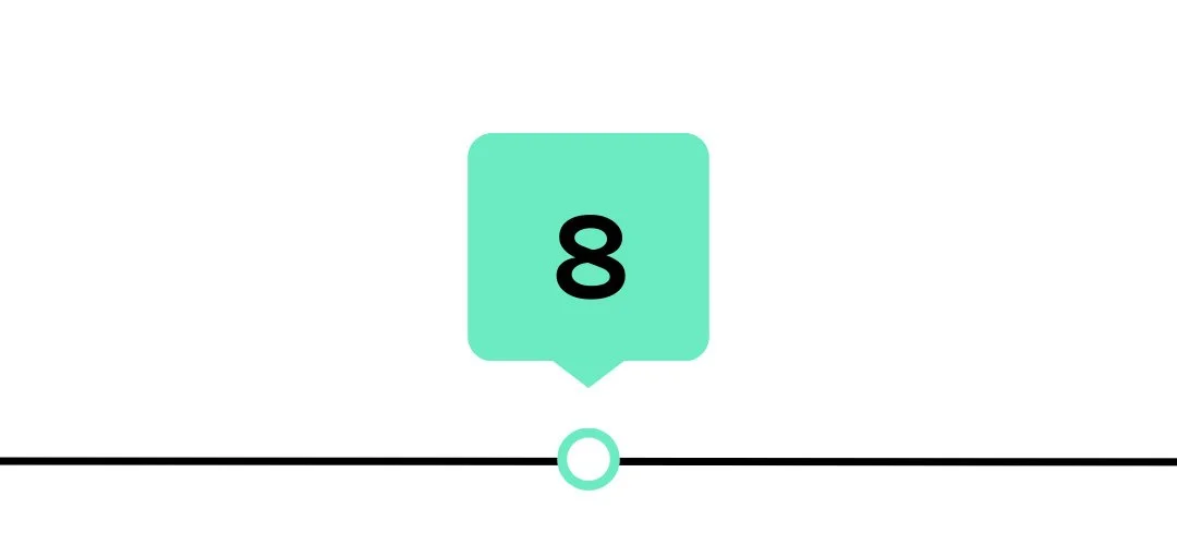 Number 8 in a teal square speech bubble
