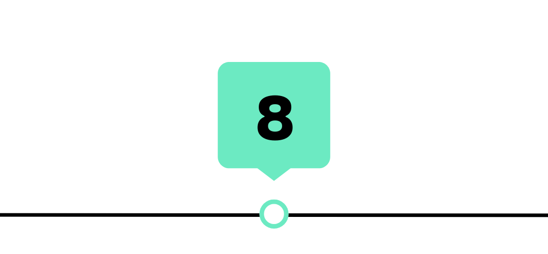 Number 8 in a teal square speech bubble