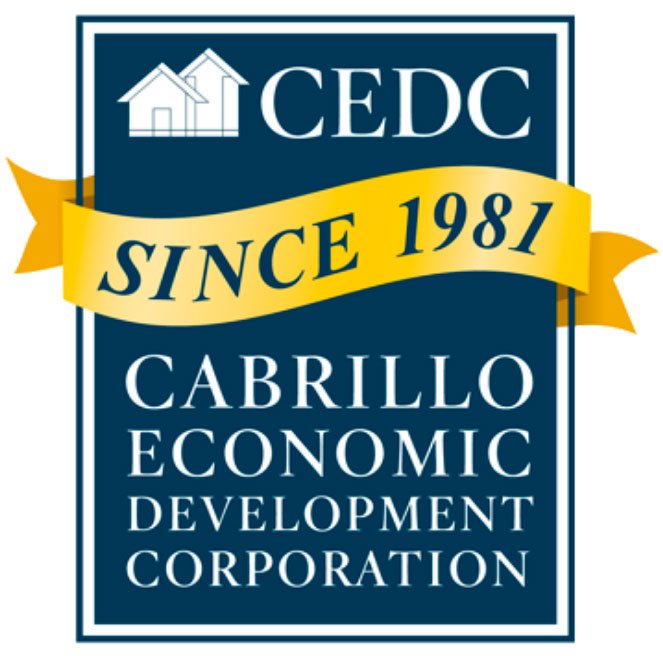 Logo of Cabrillo Economic Development Corporation, established in 1981, with a blue background, white text, and a yellow banner.
