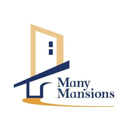 Logo featuring a stylized door with the words "Many Mansions" underneath.