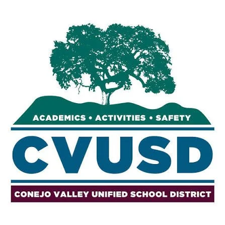 Logo of Conejo Valley Unified School District with a tree and the words 'Academics, Activities, Safety'.