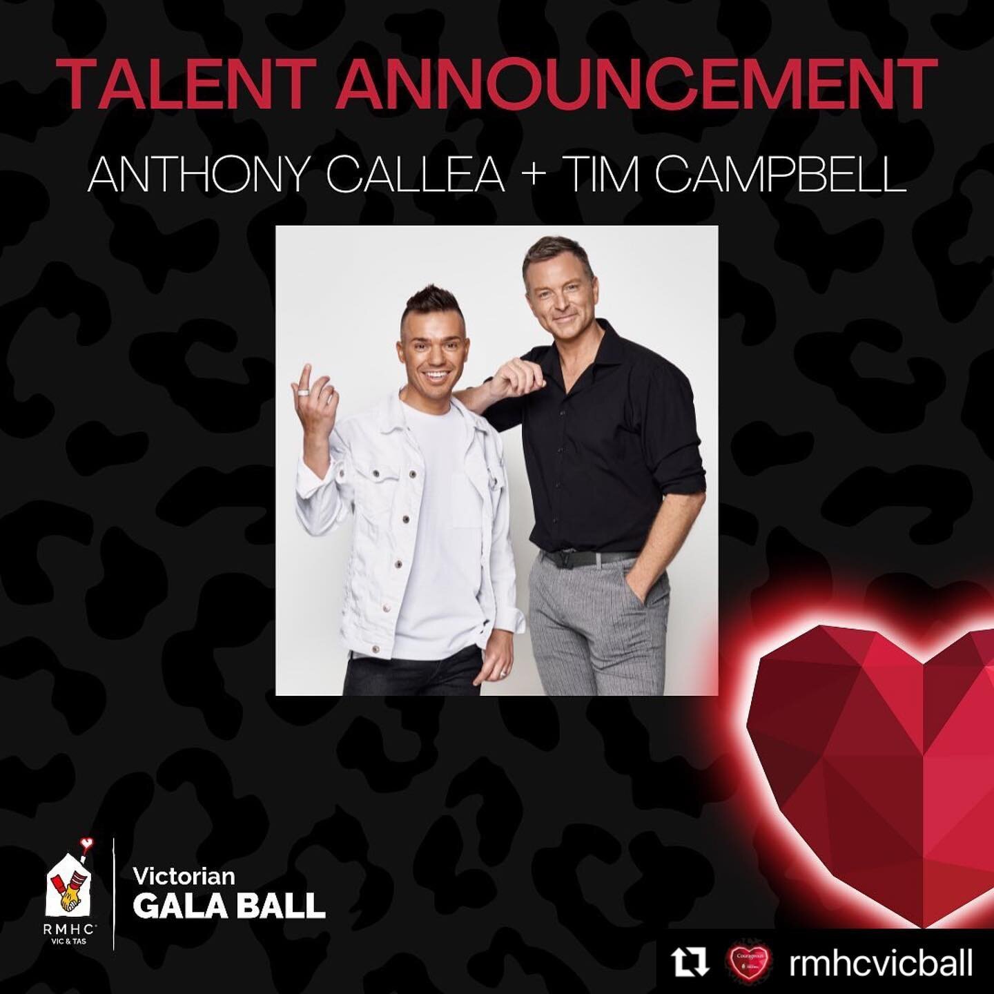 ❗️Exciting news ❗️

@anthonycallea &amp; @timcampbelltown will be performing at our upcoming RMHC VIC Gala Ball 🤩

Talk about a night of &lsquo;star studded entertainment&rsquo; 

@tsatalent @connectentertainment 

#rmhcvicball #keepingfamiliesclose