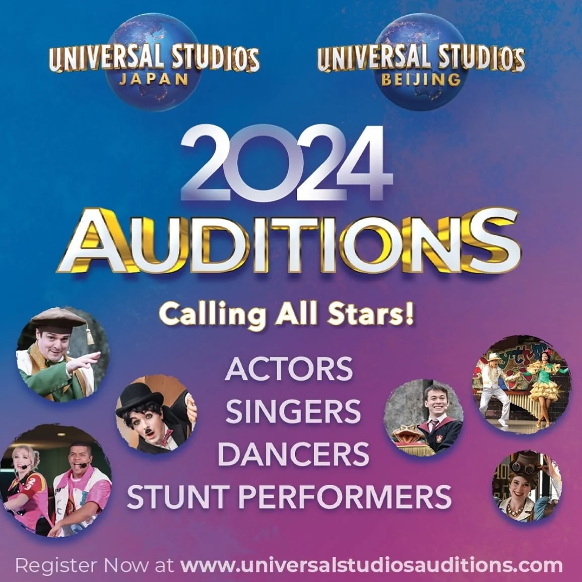 Registrations are now open for the 2024 Universal Studios Japan and Universal Studios Beijing auditions!! We are casting so many roles for Singers, Dancers, Actors and Stunt Performers. This is your opportunity to travel and experience new cultures -