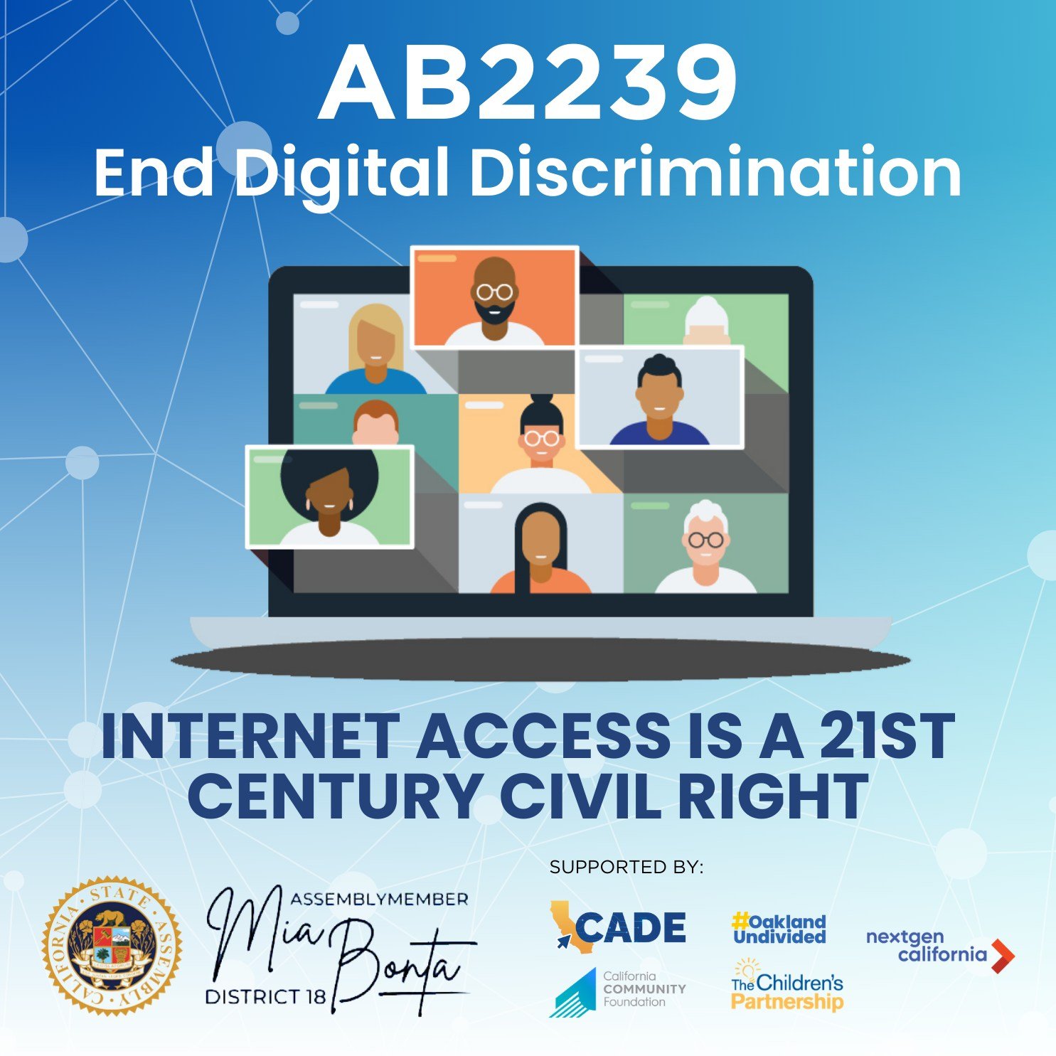 #OaklandUndivided is proud to support AB 2239, @asmmiabonta&rsquo;s groundbreaking legislative proposal to make California the first state to codify Federal rules that protect against practices that exacerbate the digital divide and disproportionatel