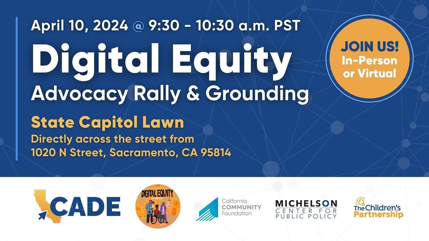 We&rsquo;re heading to Sacramento this morning for Digital Equity Advocacy Day. Today, we amplify statewide voices in support of AB2239 and advocate to secure middle mile funding. The time for digital equity is NOW!

#DigitayEquityNow #DigitalEquityA