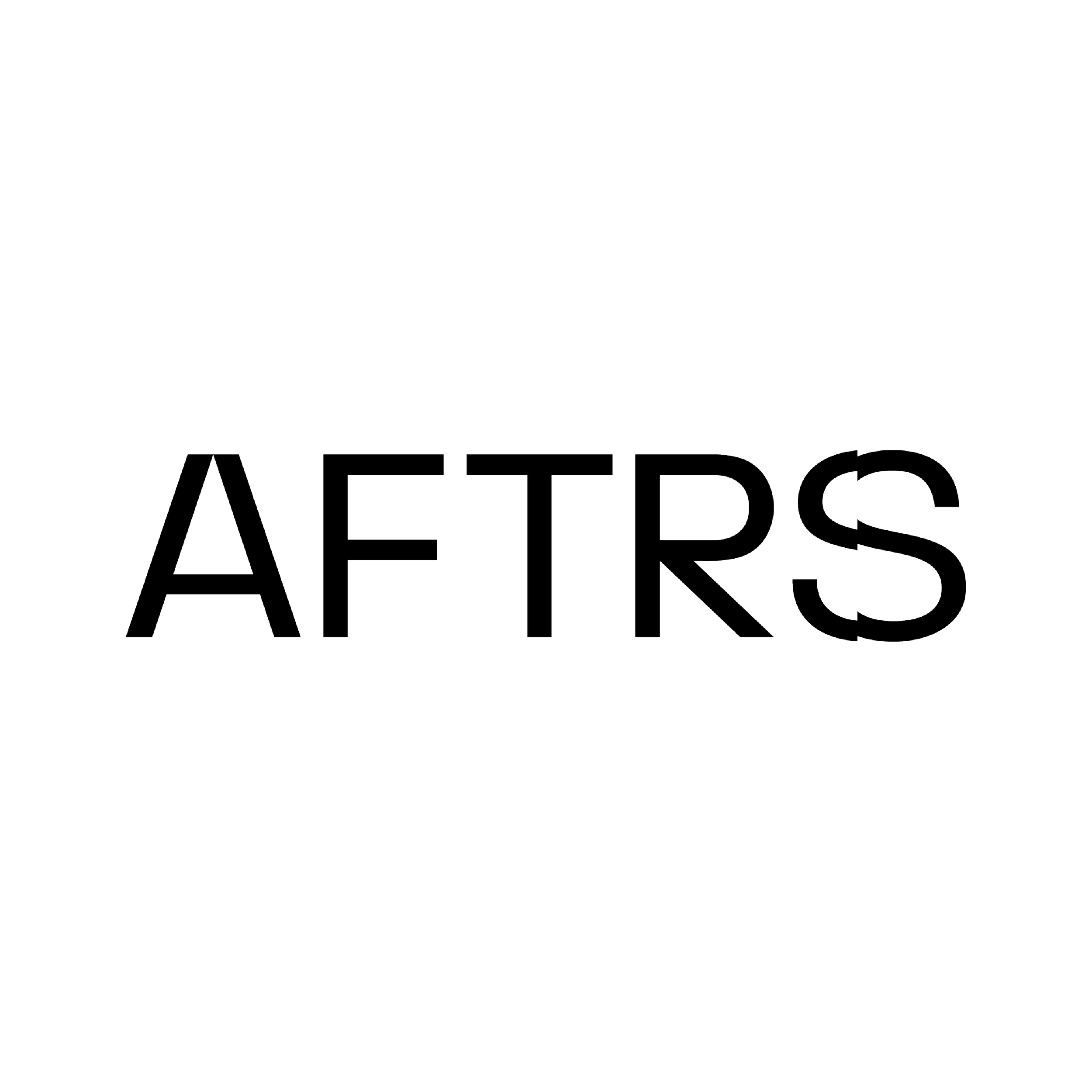 Outline of the word 'AFTRS' on a black background.