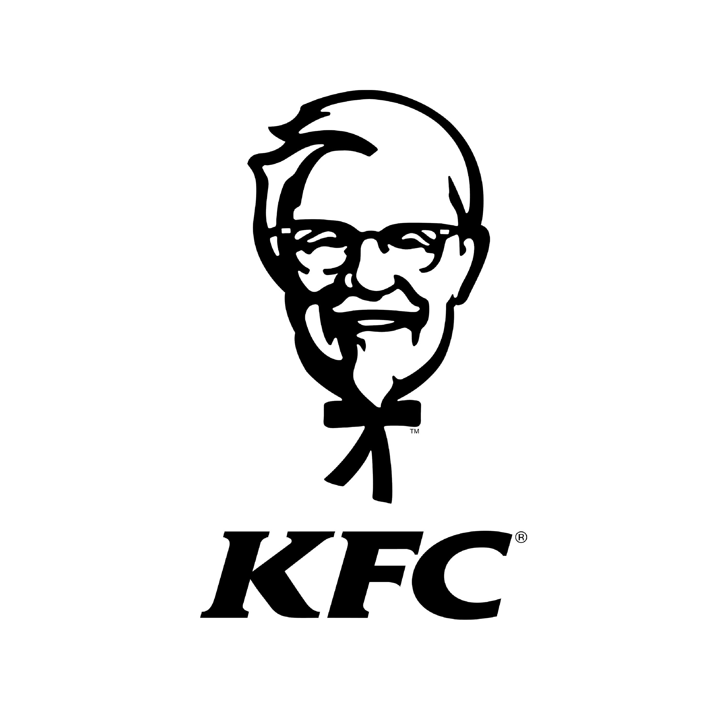 A black background with a white outline of Colonel Sanders' face and the text 'KFC' below.