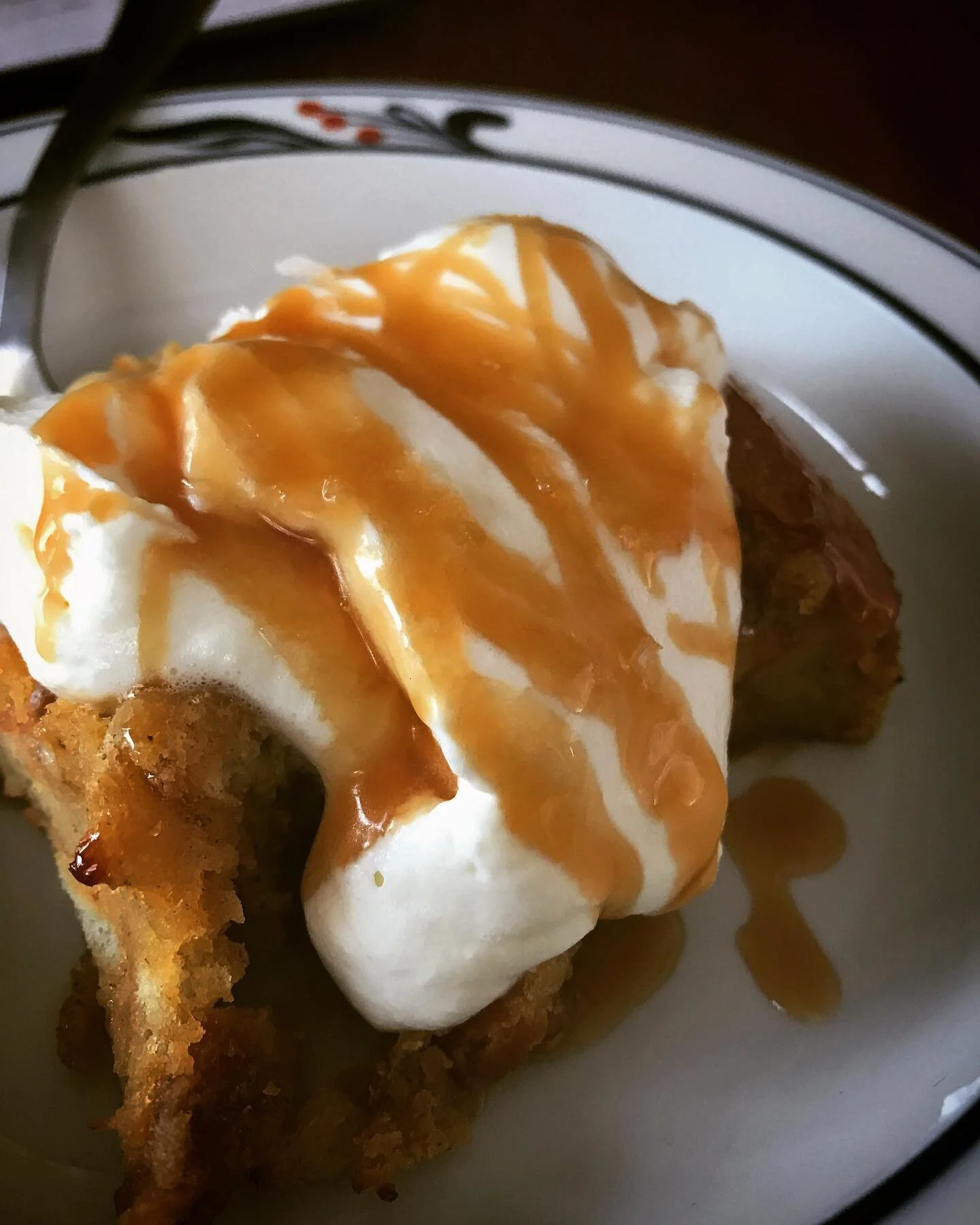 Dessert for breakfast, it’s a thing. 
Nutmeg bread pudding, salted caramel sauce, vanilla whipped cream. 
#dessertforbreakfast #dessertfirst #breadpudding #saltedcaramel #desert #classicdessert #carbloading #wintercoat