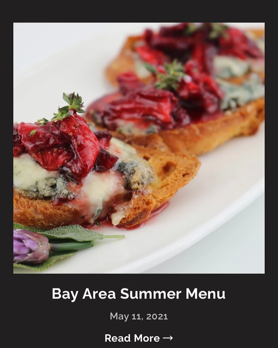 Bay Area Summer Menu just dropped! Link to website in Bio. 
I’m trying something new and writing different menus for different price points per person. By far my favorite aspect of what I do are the small private dinner parties. They are so fu