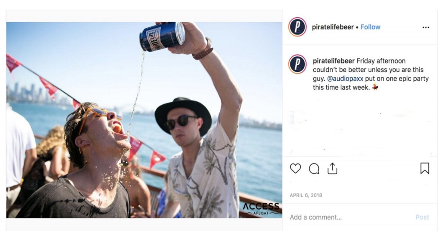 Note this  Pirate Life Beer  post no longer exists. The company removed the posts on being notified of the complaint.