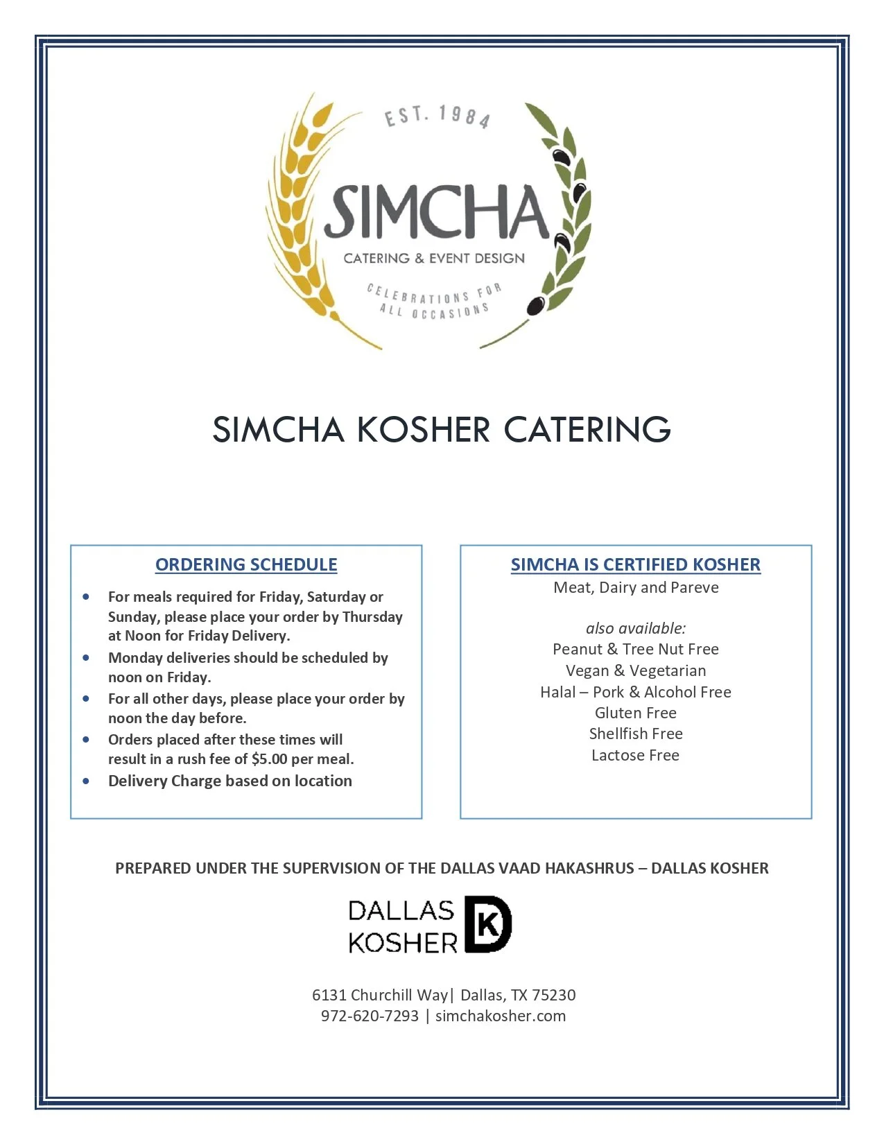 Kosher Menu Design INDIVIDUAL MEALS — Simcha Kosher Catering