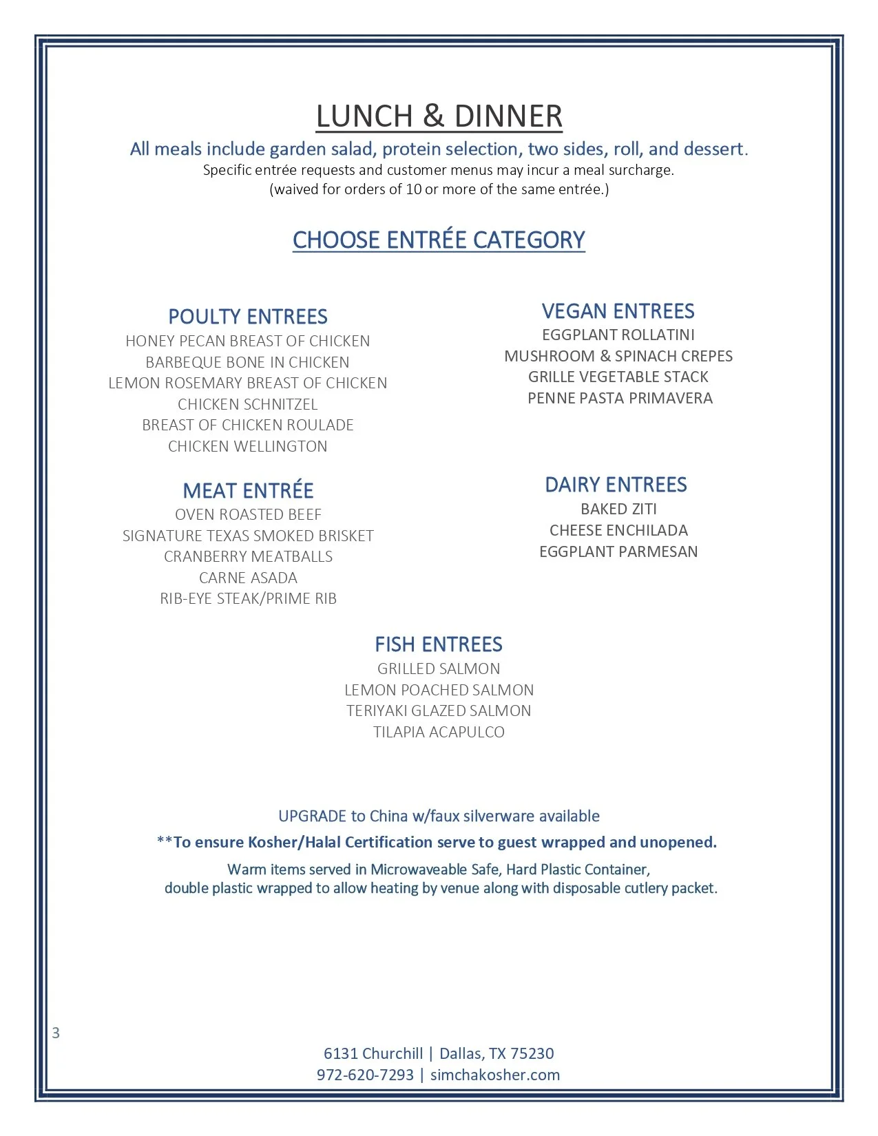 Shell Kosher Menu INDIVIDUAL MEALS — Simcha Kosher Catering