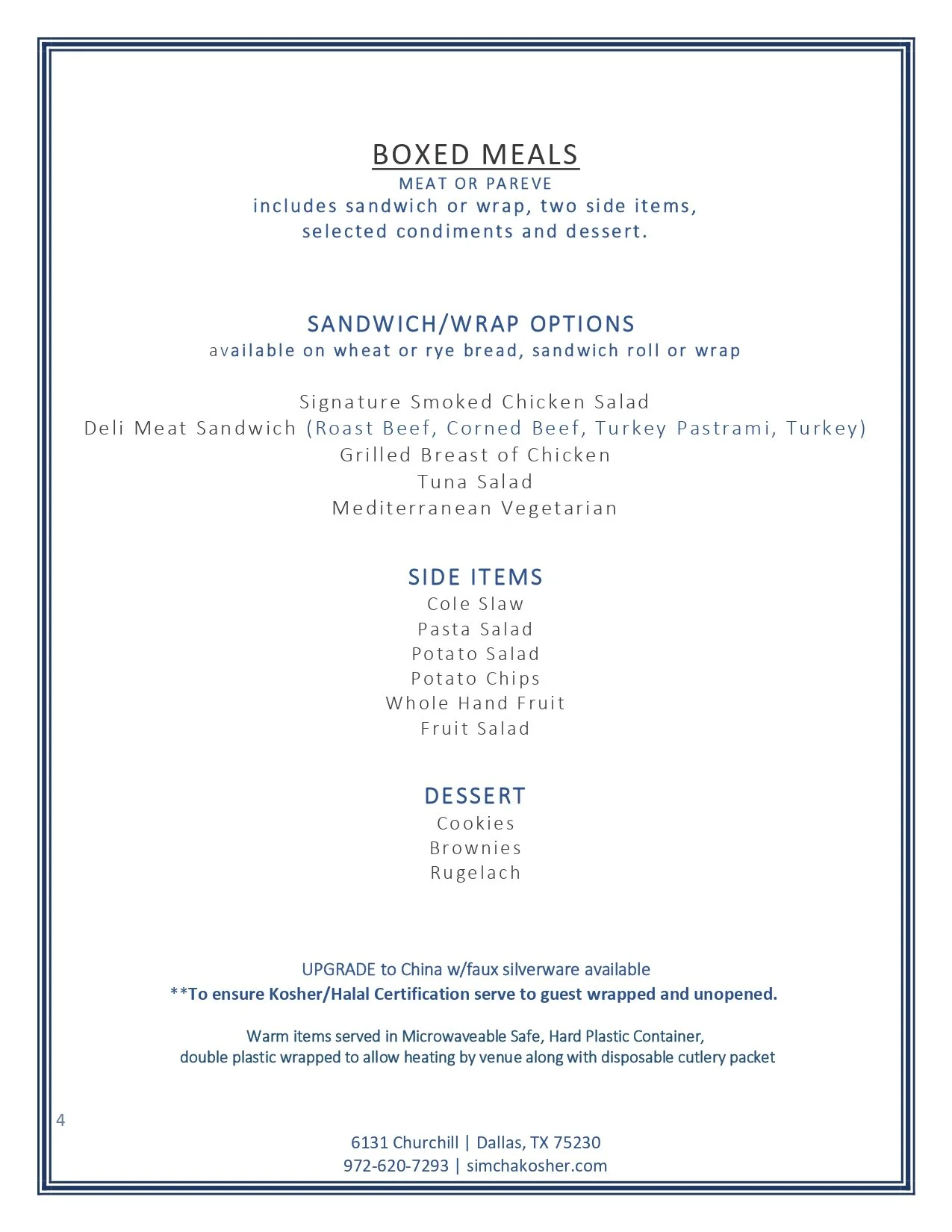 Kosher Menu Options INDIVIDUAL MEALS — Simcha Kosher Catering