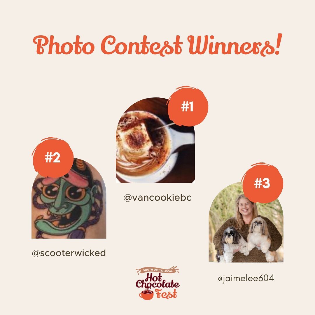 Thank you to everyone who entered to win our Instagram and Facebook Photo Contest! Thank you for showing your love and support to all our vendors!

CONGRATULATIONS to our winners and hot chocolate fanatics! 

🥇In First Place: @vancookiebc 

You&rsqu