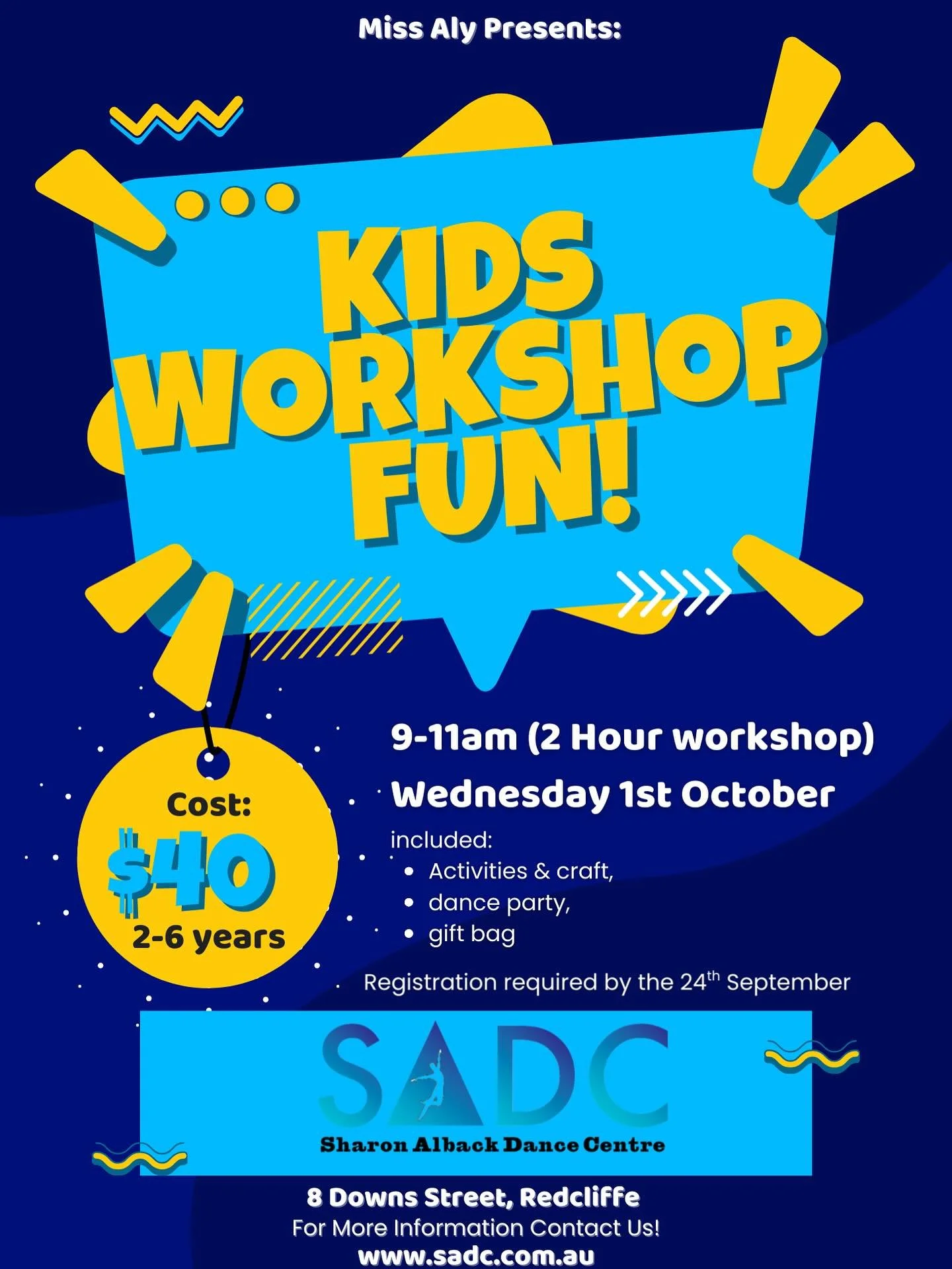 Holiday Fun Workshop
⭐️Cost: $40
⭐️Date and Time: October 1st, from 9:00 AM to 11:00 AM
⭐️Location: Sharon Alback Dance Centre

Join us for a fun and enjoyable morning filled with activities, crafts, a dance party, and a delightful gift bag!

Book in