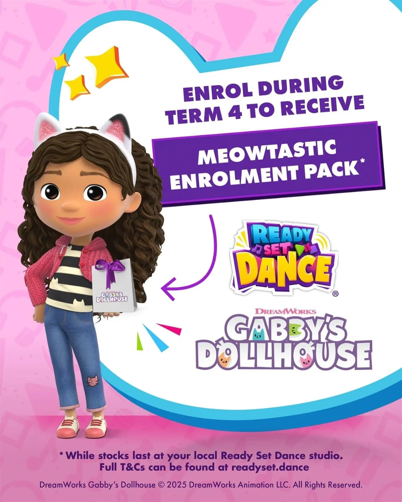 Completed a trial and want to enrol? All new enrolments will receive a meowtastic Enrolment Pack featuring Gabby&rsquo;s Dollhouse merchandise *while stocks last ✨ 

Spaces are filling fast - enrol today! 🌈 😺

#ReadySetDance #GabbysDollhouse 
#r