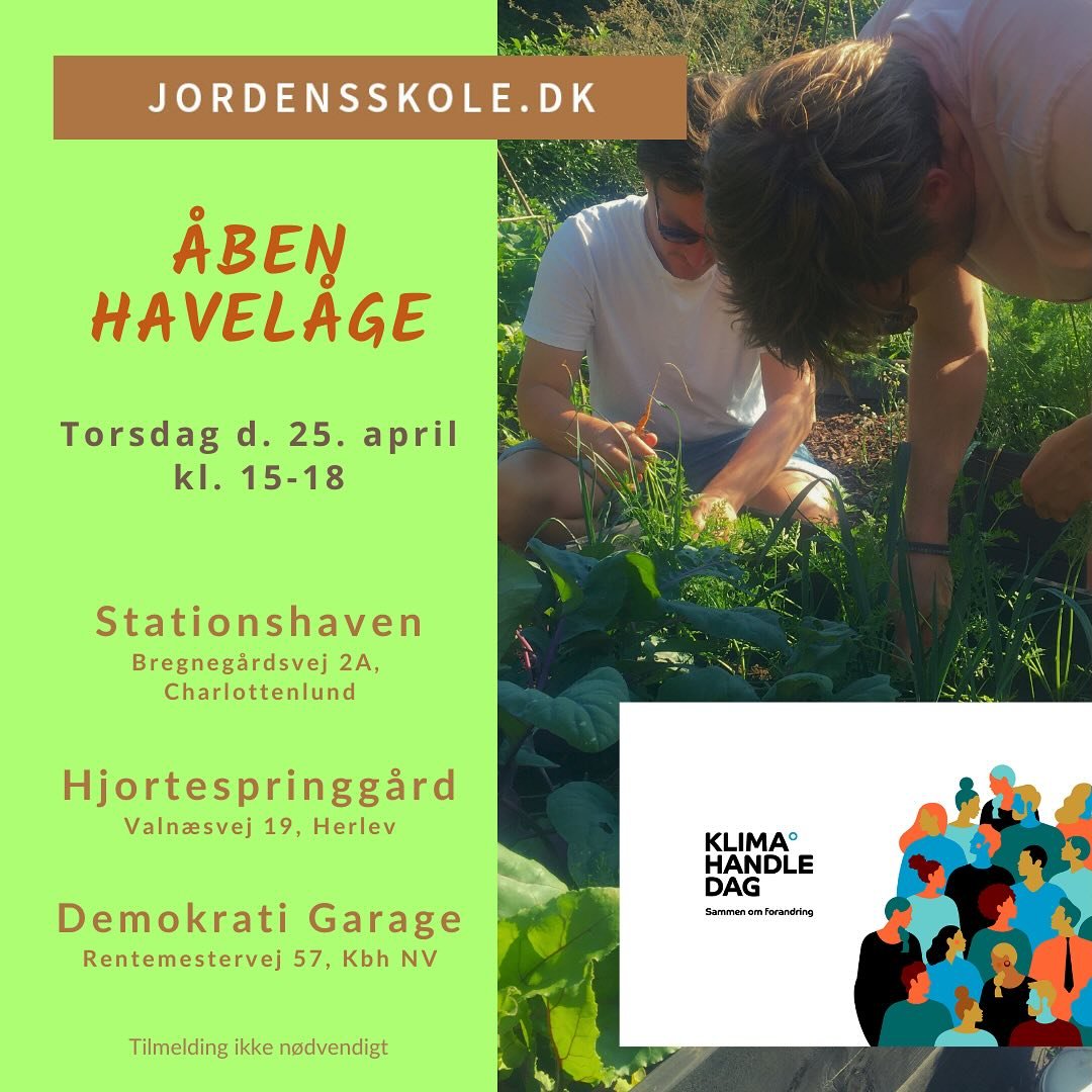 @jordens_skole holder et event p&aring; Klimahandledag d. 25/4 fra kl. 15 til 18, hvor @helle_solvang fra Jordens Skole fort&aelig;ller om, hvordan vi skaber en byhave, dyrker mad i byen, og hvordan du kan v&aelig;re med p&aring; vores for&aring;rs-w