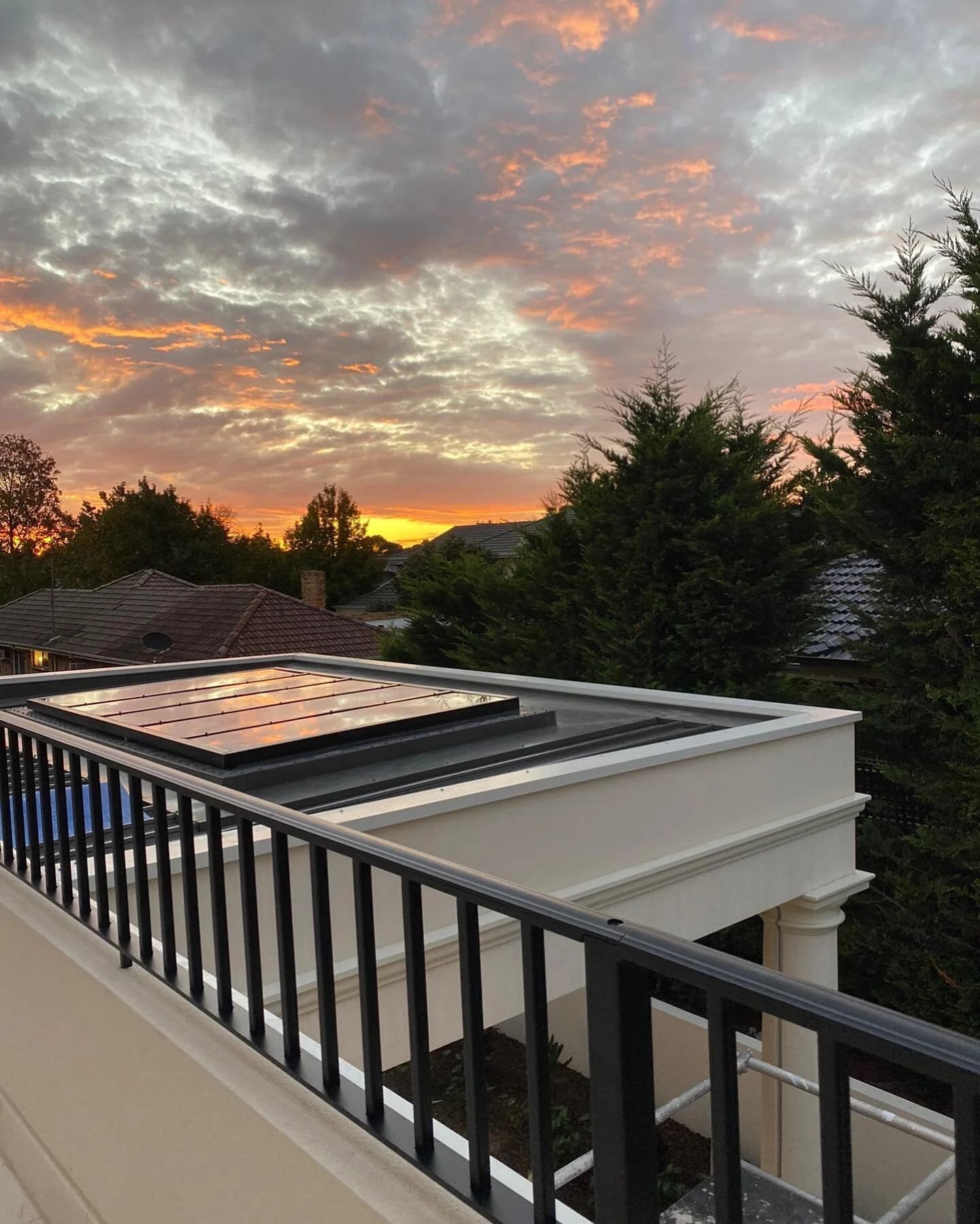 11m Wrought iron balcony balustrade installed for @alconstructions 
.
.
#fabrication #weld #welding #wroughtiron #sunset #construction #powdercoat #design #steel