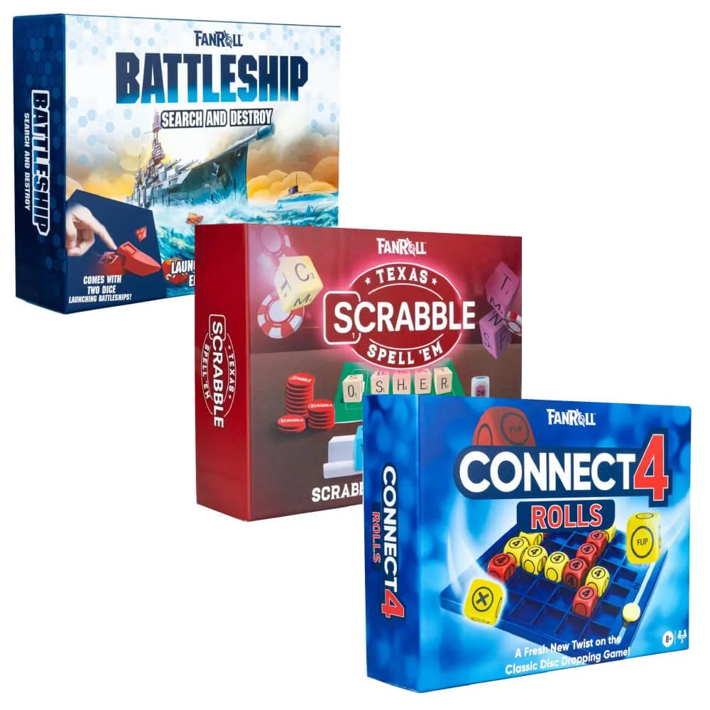 New licenced range from Hasbro for Fanroll. Taking 3 classic games and turning them into new exciting dice gameplays.