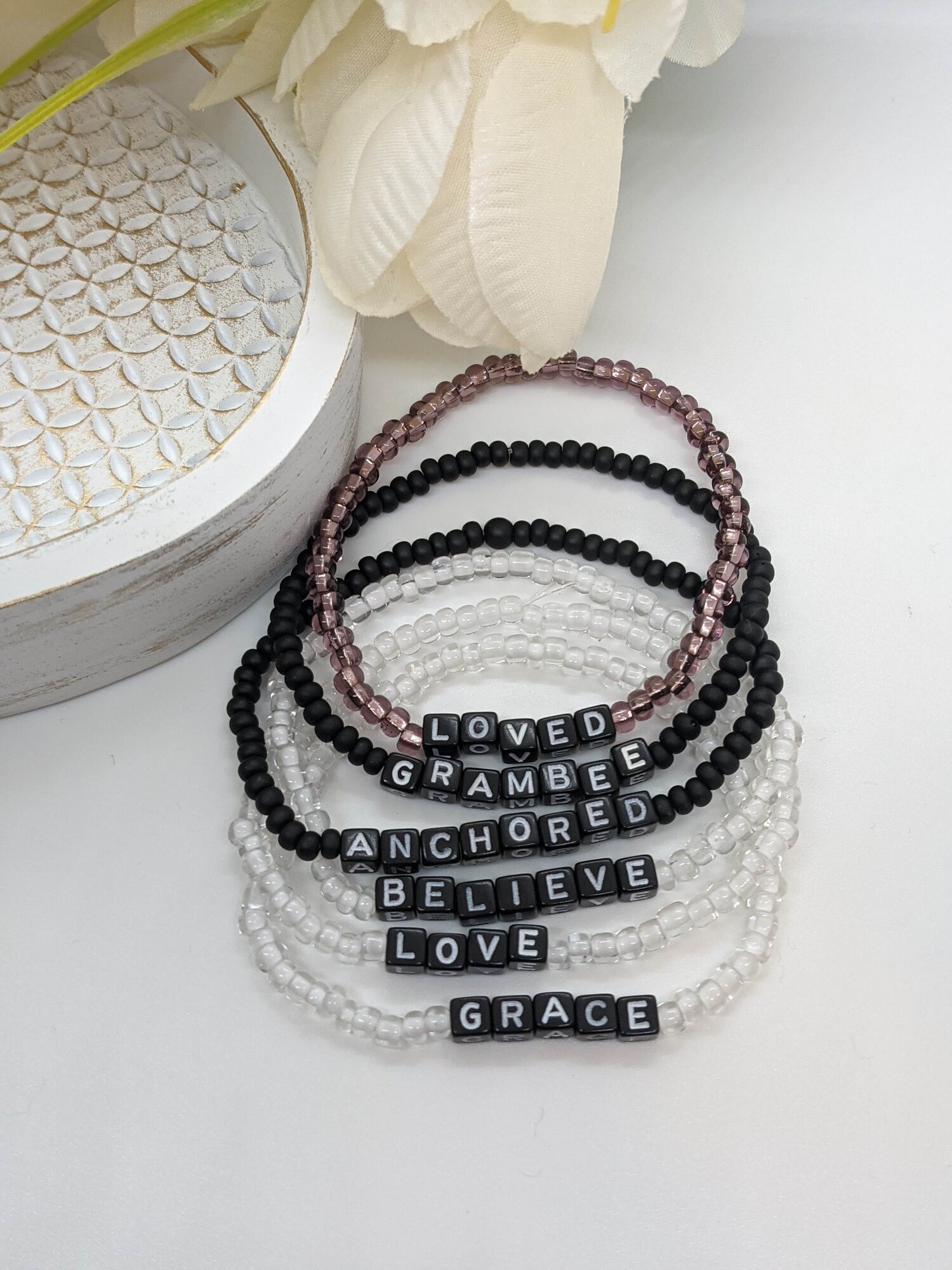NEW Black Bead Letters Silver Beaded Personalized Custom Beaded Name  Bracelets Custom Word Beaded Bracelets Name Bracelet 