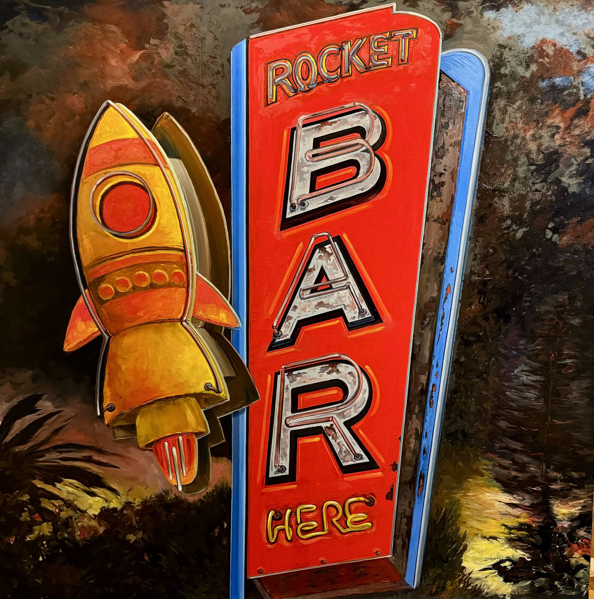 Rocket Bar - Sarasota, San Francisco, New Hartford; 48"x48", Oil on canvas