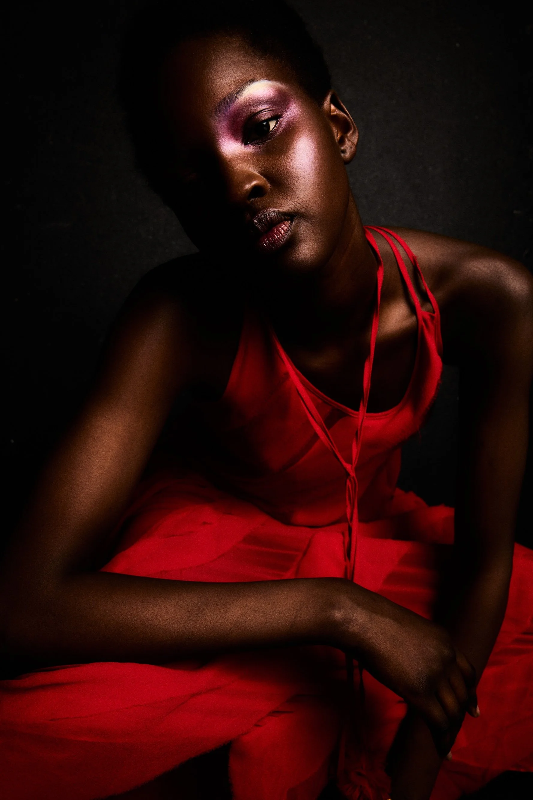 LEE MATHEWS red chiffon dress
TONI MAY gold bangle