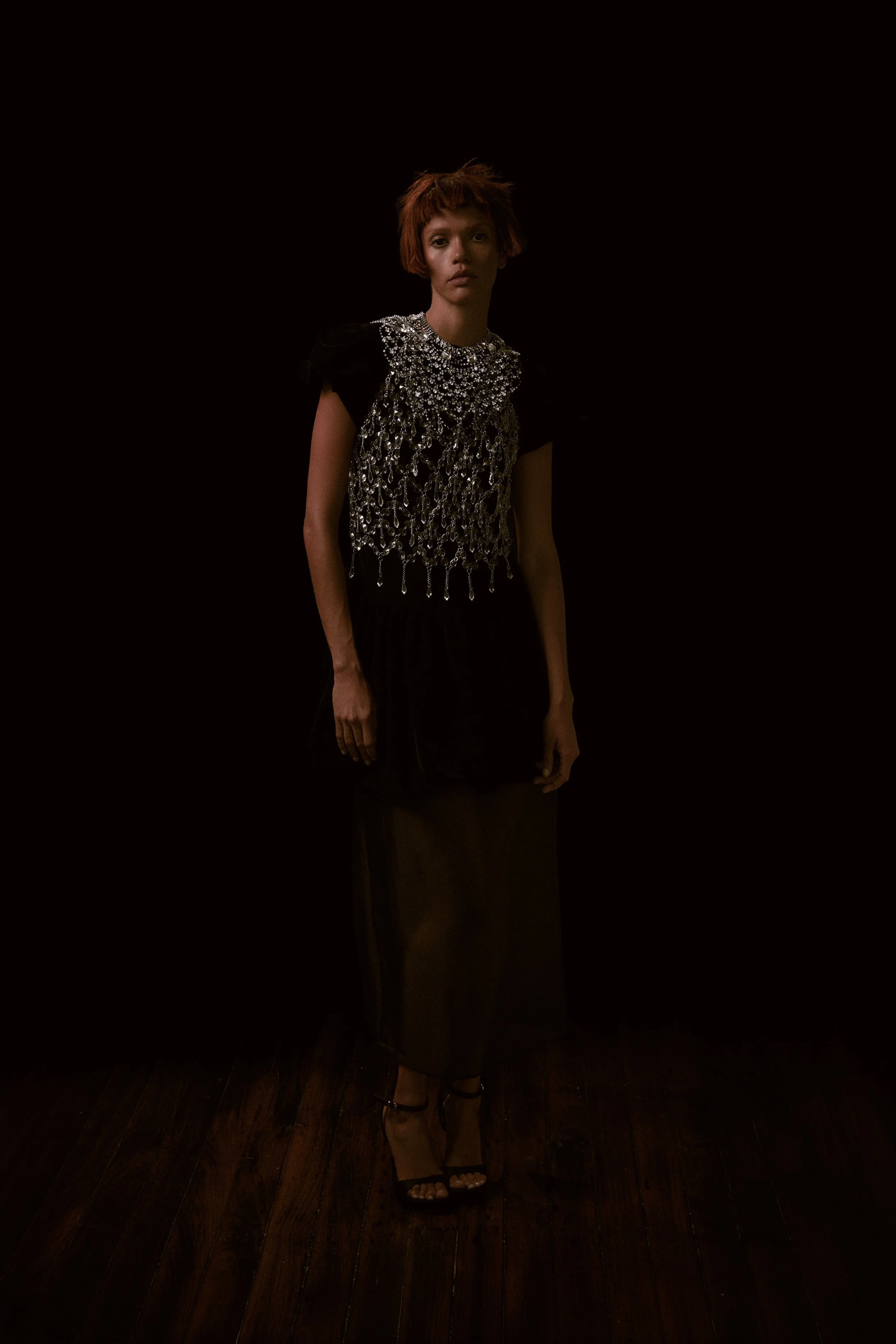 VINTAGE diamante neckpiece
HARRIS TAPPER velvet dress
CHARLES AND KEITH heels