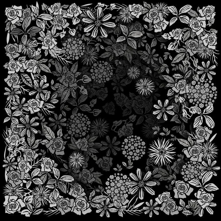 Artist Czar Catstick via BFA Gallery Online Fine Art Limited Edition Artworks, Prints and Photography Black and white floral pattern with roses, daisies, and other flowers forming a 3 dimensional base shape