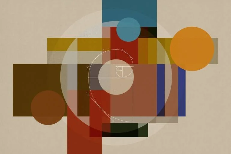 Artist Czar Catstick via BFA Gallery Online Fine Art Limited Edition Artworks, Prints and Photography Abstract geometric art piece with various colored squares, rectangles, circles, and lines on a beige background.