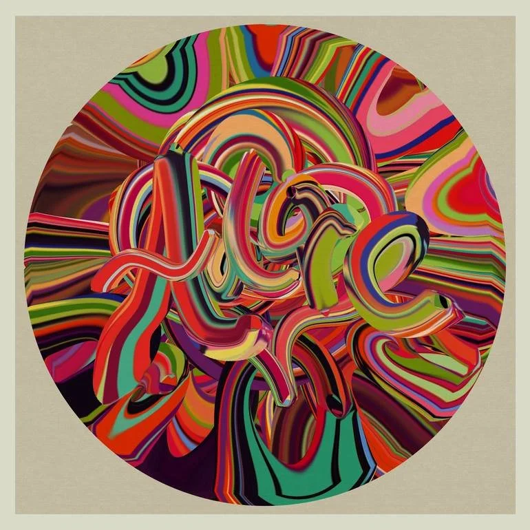 Colorful abstract circular design with swirling lines and patterns in various vibrant colors.