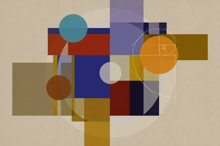 Artist Czar Catstick via BFA Gallery Online Fine Art Limited Edition Artworks, Prints and Photography Abstract geometric composition with overlapping rectangles, circles, and lines in shades of blue, red, yellow, and beige.