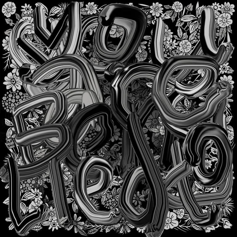 Paint Tubes Series. Black and white tube letters spelling "You are being lied to" over a floral background. Artist Czar Catstick via BFA Gallery Online British Bespoke Fine Art Limited Edition Artworks, Prints 