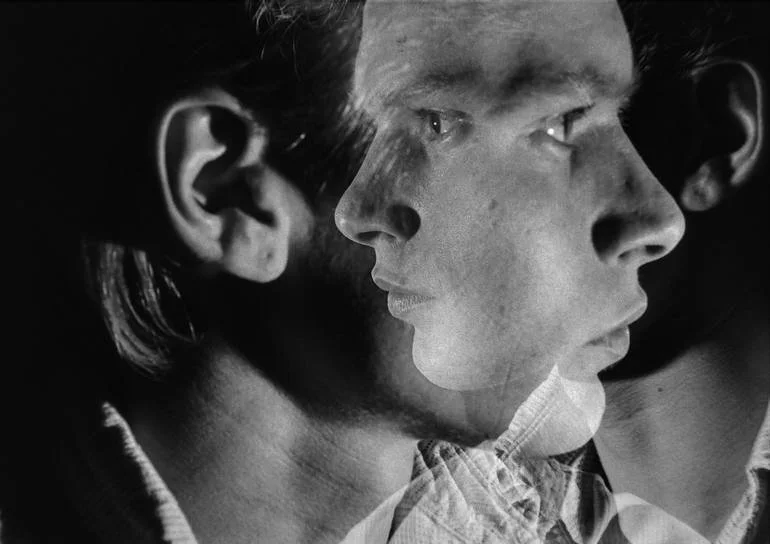 Self Portraits. Retro Collection. Multiple overlapping black-and-white photos of a man's face, creating a layered, abstract effect. Artist Czar Catstick BFA Hub Online British Bespoke Fine Art Gallery Fine Art Prints Editions Photography Flower Power