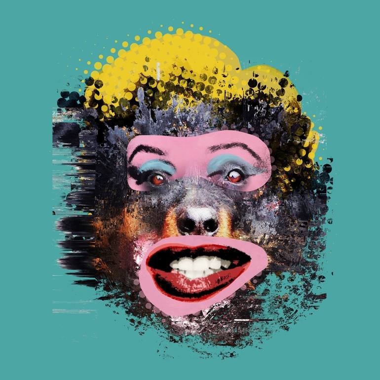Artist Czar Catstick BFA Online Bespoke British Fine Art Gallery Giclee prints photography Artworks amuse bouche Abstract digital art of Baxter's face Marilyn pop art surreal sugar dada mash up 