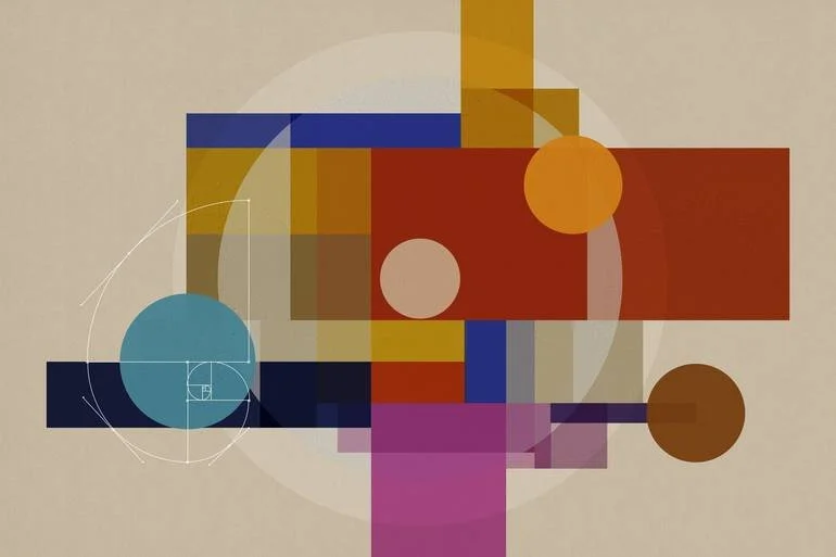 Artist Czar Catstick via BFA Gallery Online Fine Art Limited Edition Artworks, Prints and Photography Abstract geometric composition with overlapping rectangles and circles in earthy tones, with blue and purple accents.