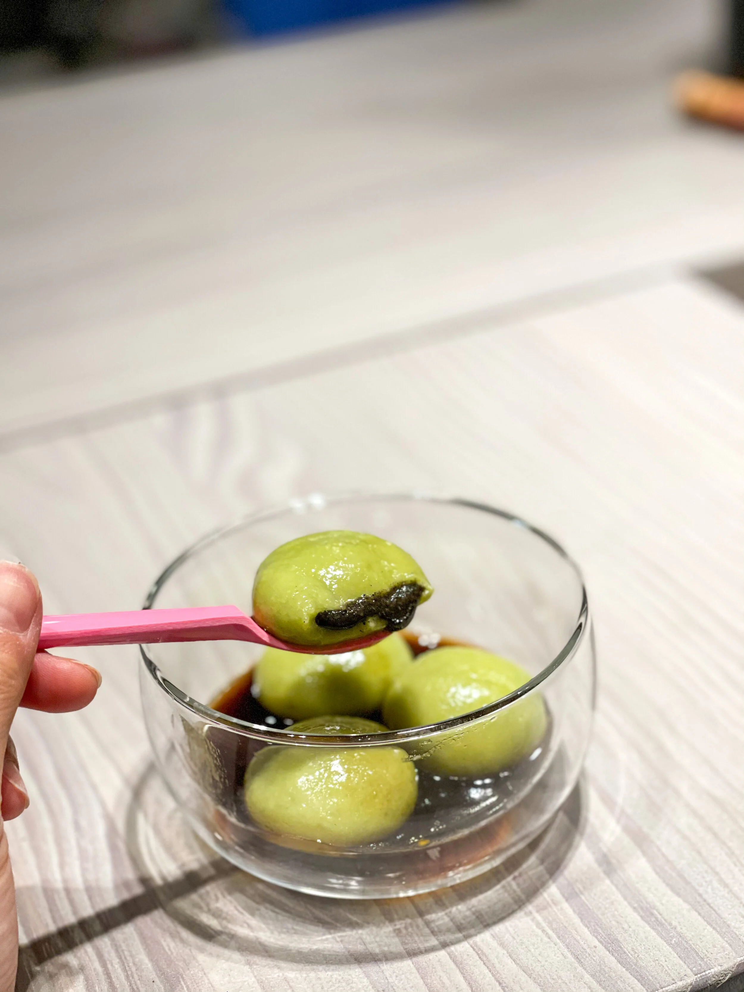 Matcha Black Sesame Tangyuan with Brown Sugar Ginger Soup&nbsp;暖胃抹茶芝麻汤圆配红糖姜汤£15 for 6 pieces                                          (SOLD OUT)