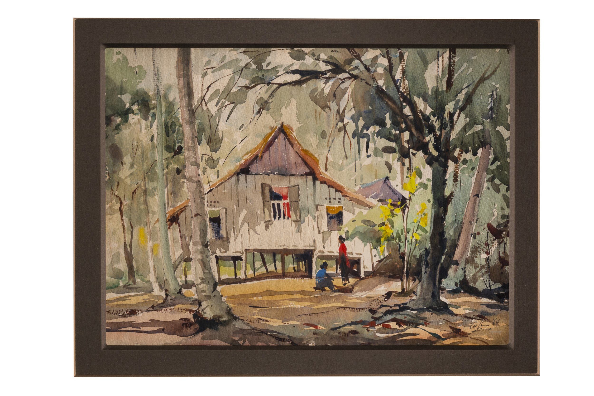 LIM CHENG HOE // Crossing the Bridge c.1960 // Watercolour on Paper // 34 × 44 cm