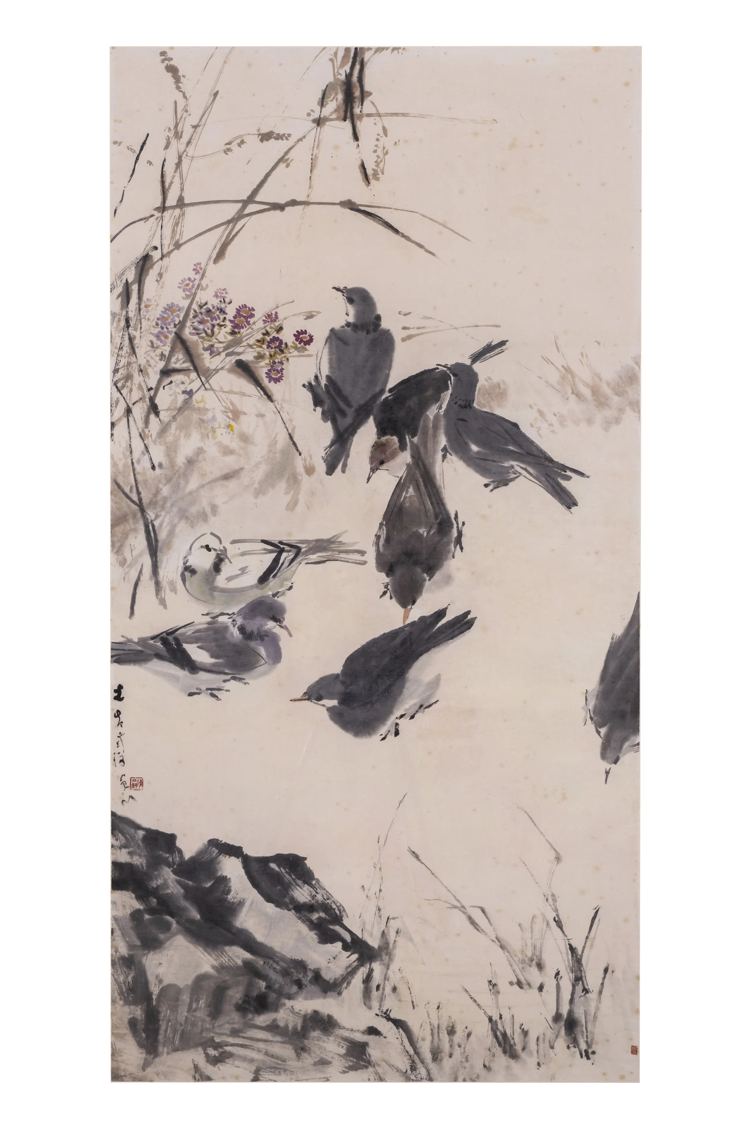 CHEN WEN HSI // Pigeons, 1975 // Chinese Ink on Paper // 135 × 68 cm