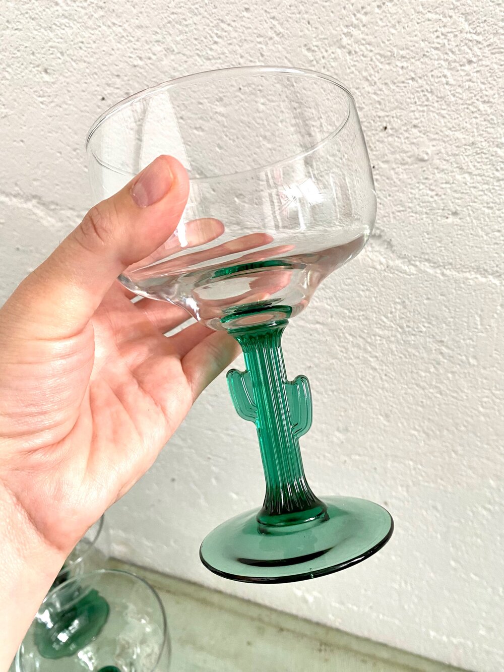 Margarita Glasses Set of 2 Cactus Libby Green Stem Glassware 
