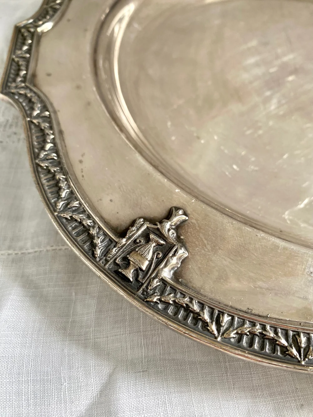 Heavy Silver Tray with Ornate Detail (early 1900's) — Monstera Vintage Decor