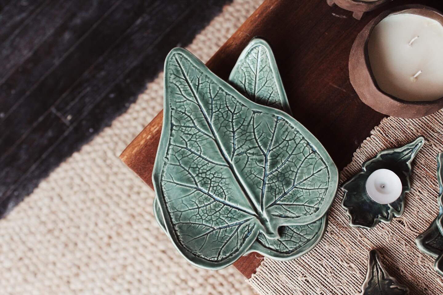 There are a few sassy leaf plates left over from the holidays. These are such a joy to make and take a lot of refinement while at &ldquo;leather hard&rdquo; to get just right.