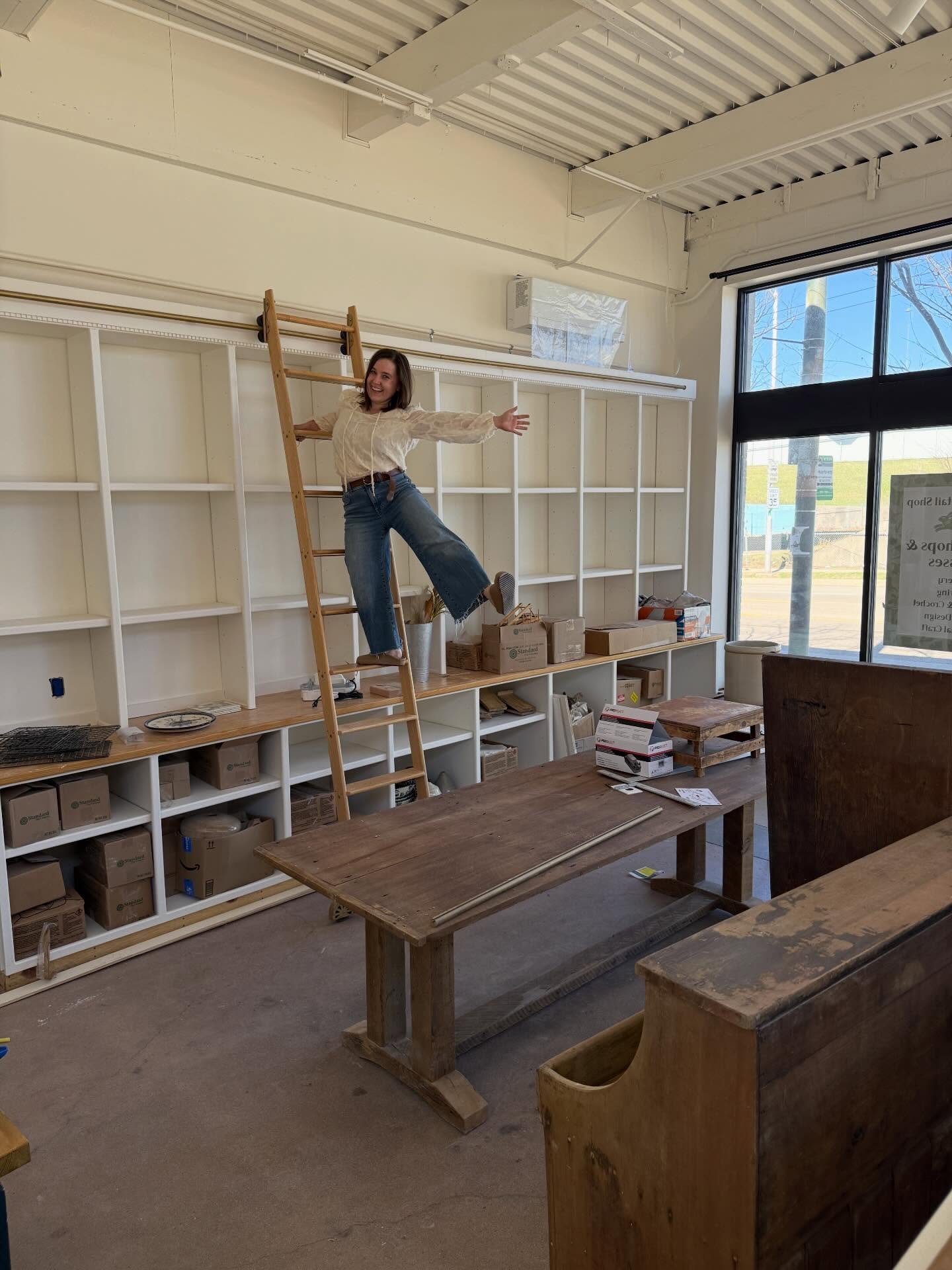 There was one non-negotiable for me. I wanted a library ladder.

Now&hellip; help me fill these shelves.

Retail at MADE will be intentionally curated. Half of the shop will be dedicated to our in-house MADE Studio &amp; Shop line, and the rest will 