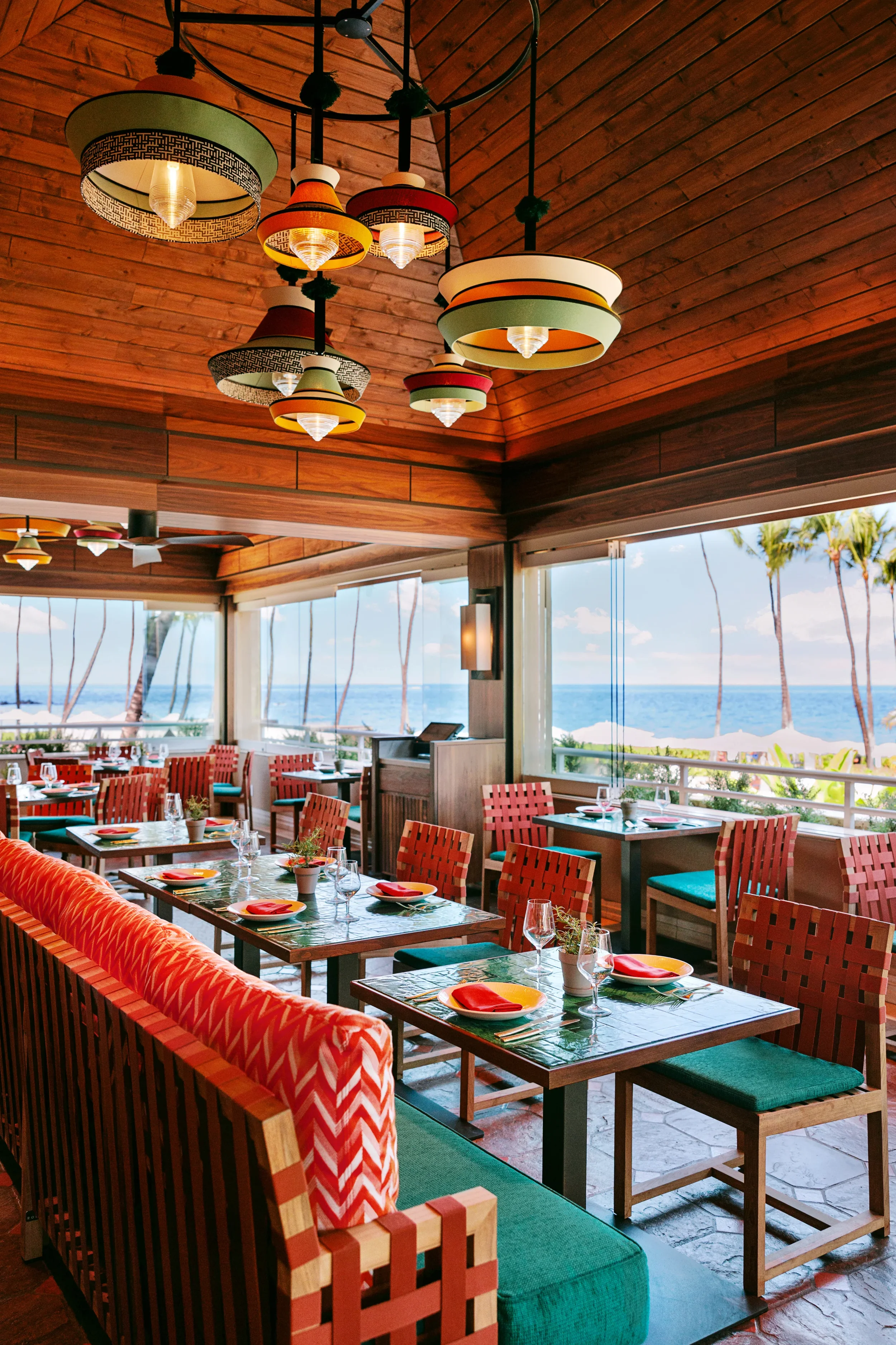 Dining tables, custom design. Olivine Restaurant, Grand Wailea Resort, Maui, HI.