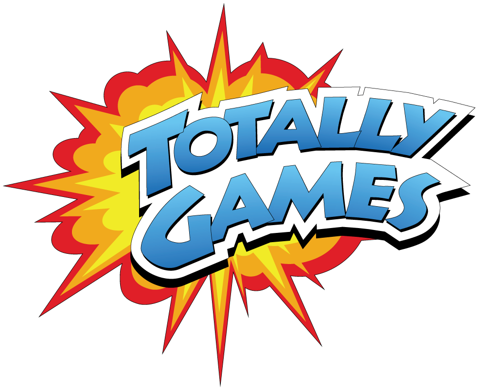 Colorful cartoon explosion with the text "Totally Games" in bold blue letters.